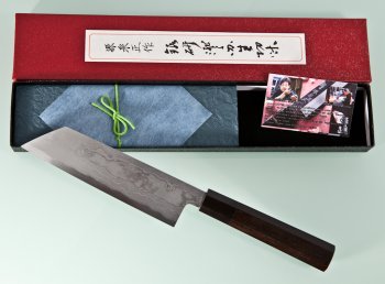 Blue 1 Damascus Kiritsuke 180mm dunkles Bffelhorn