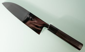 Shirou Kamo Aogami 2 Ebony Santoku 165mm Vollspiegel