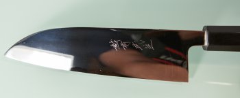 Shirou Kamo Aogami 2 Ebony Santoku 165mm Vollspiegel