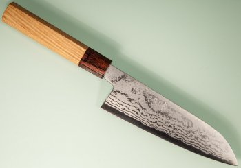 Tanaka Shigeki Aogami 2 Damascus Wa-Santoku 165mm Keyaki