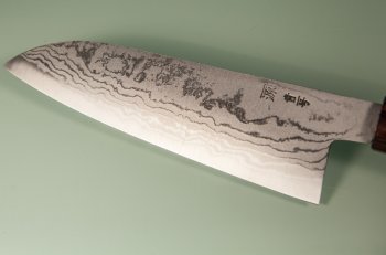 Tanaka Shigeki Aogami 2 Damascus Wa-Santoku 165mm Keyaki