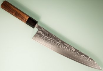 Tanaka Shigeki R2 Damascus Wa-Gyuto 270mm Walnuss