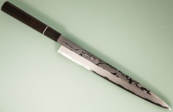 Tanaka Shigeki Aogami 2 Damascus Sashimi 300mm Ebony