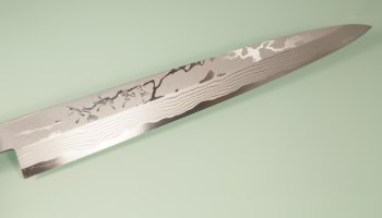 Tanaka Shigeki Aogami 2 Damascus Sashimi 300mm Ebony