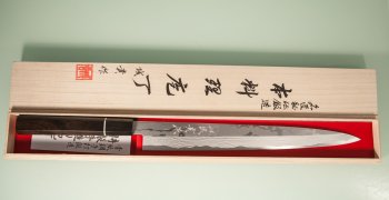 Tanaka Shigeki Aogami 2 Damascus Sashimi 300mm Ebony
