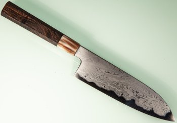 Nakagawa X Myojin Blue 1 Damascus Wa-Santoku 170mm Ebony