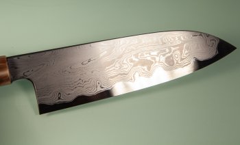 Nakagawa X Myojin Blue 1 Damascus Wa-Santoku 170mm Ebony