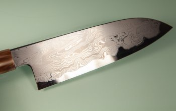 Nakagawa X Myojin Blue 1 Damascus Wa-Santoku 170mm Ebony