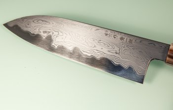 Nakagawa X Myojin Blue 1 Damascus Wa-Santoku 170mm Ebony