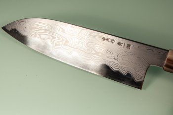 Nakagawa X Myojin Blue 1 Damascus Wa-Santoku 170mm Ebony