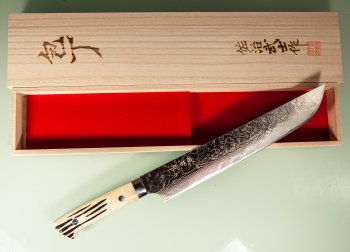 Takeshi Saji R2 Diamond Damascus Sakimaru 240mm Bone