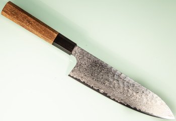 Hatsukokoro Ginyo Silver 3 Tsuchime Damascus Wa-Santoku 180mm Teak