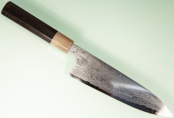 Hatsukokoro Komorebi Damascus Blue1 Wa-Santoku 180mm Ebony