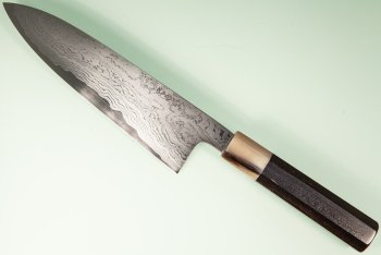 Hatsukokoro Komorebi Damascus Blue1 Wa-Santoku 180mm Ebony