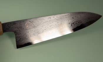 Hatsukokoro Komorebi Damascus Blue1 Wa-Santoku 180mm Ebony