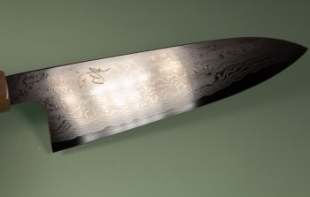 Hatsukokoro Komorebi Damascus Blue1 Wa-Santoku 180mm Ebony