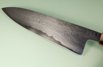 Hatsukokoro Komorebi Damascus Blue1 Wa-Santoku 180mm Ebony