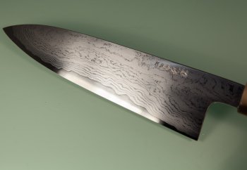 Hatsukokoro Komorebi Damascus Blue1 Wa-Santoku 180mm Ebony