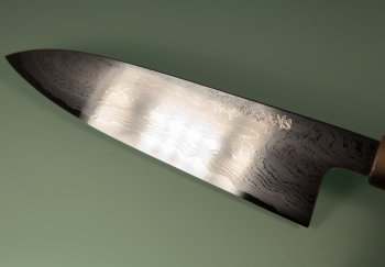 Hatsukokoro Komorebi Damascus Blue1 Wa-Santoku 180mm Ebony