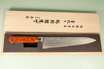 Kiya Hamono SG2 Suminagashi Damascus Gyuto 215mm