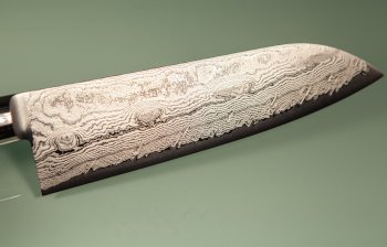 Kiya Hamono SG2 Suminagashi Damascus Santoku 170mm