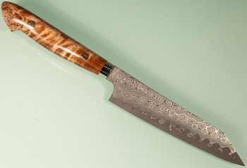 Nigara R2 Damascus black Kiritsuke-Petty 140mm Mapplewood