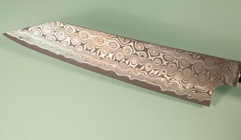 Nigara R2 Damascus black Kiritsuke-Petty 140mm Mapplewood