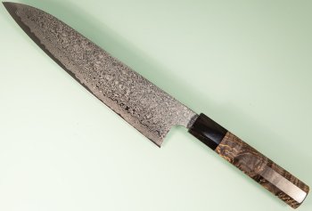 Hatsukokoro Ginyo Silver 3 Damascus Wa-Gyuto 215mm gelb/schwarz stabilisiert/Bffelhorn