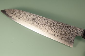 Hatsukokoro Ginyo Silver 3 Damascus Wa-Gyuto 215mm gelb/schwarz stabilisiert/Bffelhorn