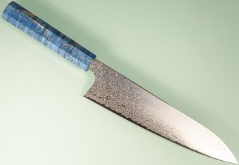 Hatsukokoro Ginyo Silver 3 Damascus Wa-Gyuto 215mm blau stabilisiert