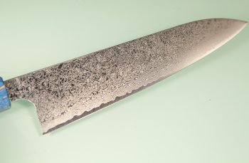 Hatsukokoro Ginyo Silver 3 Damascus Wa-Gyuto 215mm blau stabilisiert