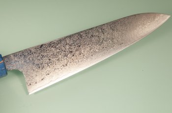 Hatsukokoro Ginyo Silver 3 Damascus Wa-Gyuto 215mm blau stabilisiert