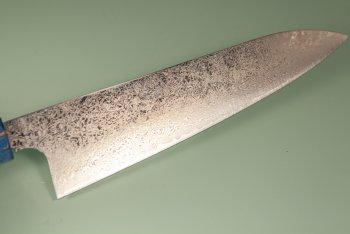 Hatsukokoro Ginyo Silver 3 Damascus Wa-Gyuto 215mm blau stabilisiert