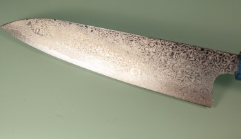 Hatsukokoro Ginyo Silver 3 Damascus Wa-Gyuto 215mm blau stabilisiert