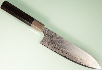 Hatsukokoro Ginyo Silver 3 Damascus Wa-Santoku 180mm Ebenholz/helles Bffelhorn