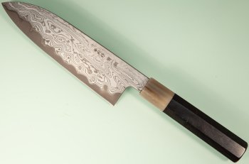 Nakagawa X Myojin Blue 1 black Damascus Wa-Santoku 170mm Ebony