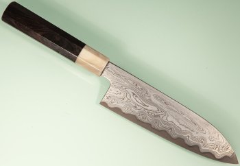 Nakagawa X Myojin Blue 1 black Damascus Wa-Santoku 170mm Ebony