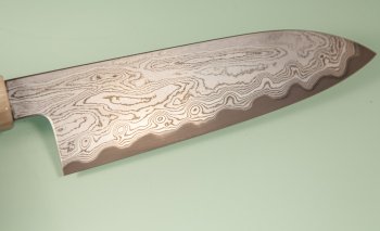 Nakagawa X Myojin Blue 1 black Damascus Wa-Santoku 170mm Ebony