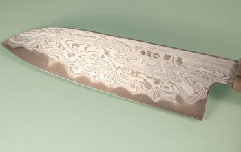 Nakagawa X Myojin Blue 1 black Damascus Wa-Santoku 170mm Ebony