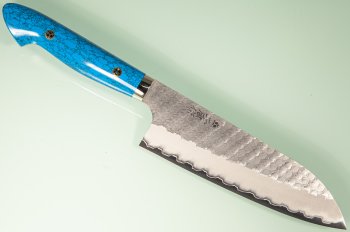 Nigara R2 Satin Tsuchime Santoku 170mm Trkisblau