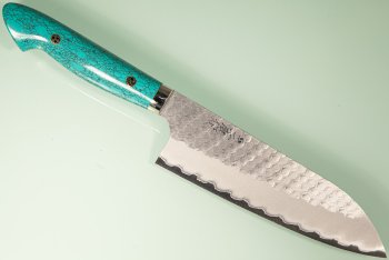 Nigara R2 Satin Tsuchime Santoku 170mm Trkisgrn