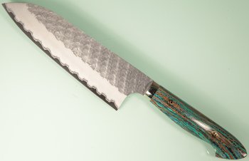 Nigara R2 Satin Tsuchime Santoku 170mm Trkismix
