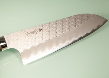Nigara R2 Satin Tsuchime Santoku 170mm Trkismix
