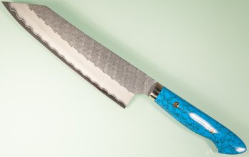 Nigara R2 Satin Tsuchime Kiritsuke 200mm Trkisblau