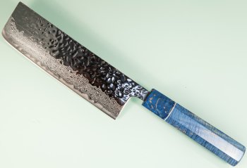 Tsunehisa AUS10 Tsuchime Damascus Wa-Nakiri 165mm blau stabilisert