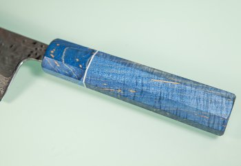 Tsunehisa AUS10 Tsuchime Damascus Wa-Nakiri 165mm blau stabilisert