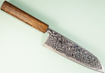 Tsunehisa AUS10 Nami Damascus Wa-Santoku 170mm Oak