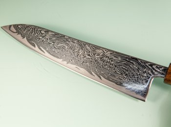 Tsunehisa AUS10 Nami Damascus Wa-Gyuto 215mm Oak