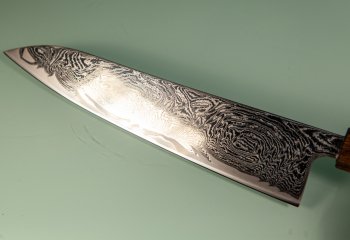 Tsunehisa AUS10 Nami Damascus Wa-Gyuto 215mm Oak