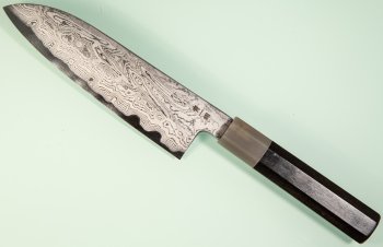 Nakagawa Satoshi Blue 1 Damascus Wa-Santoku 170mm Ebony